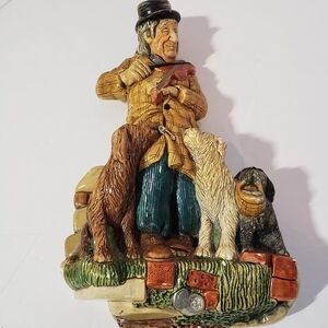 Vintage 1970s English 3D Chalkware Wall Hanging - Tramp with Dogs Congleton